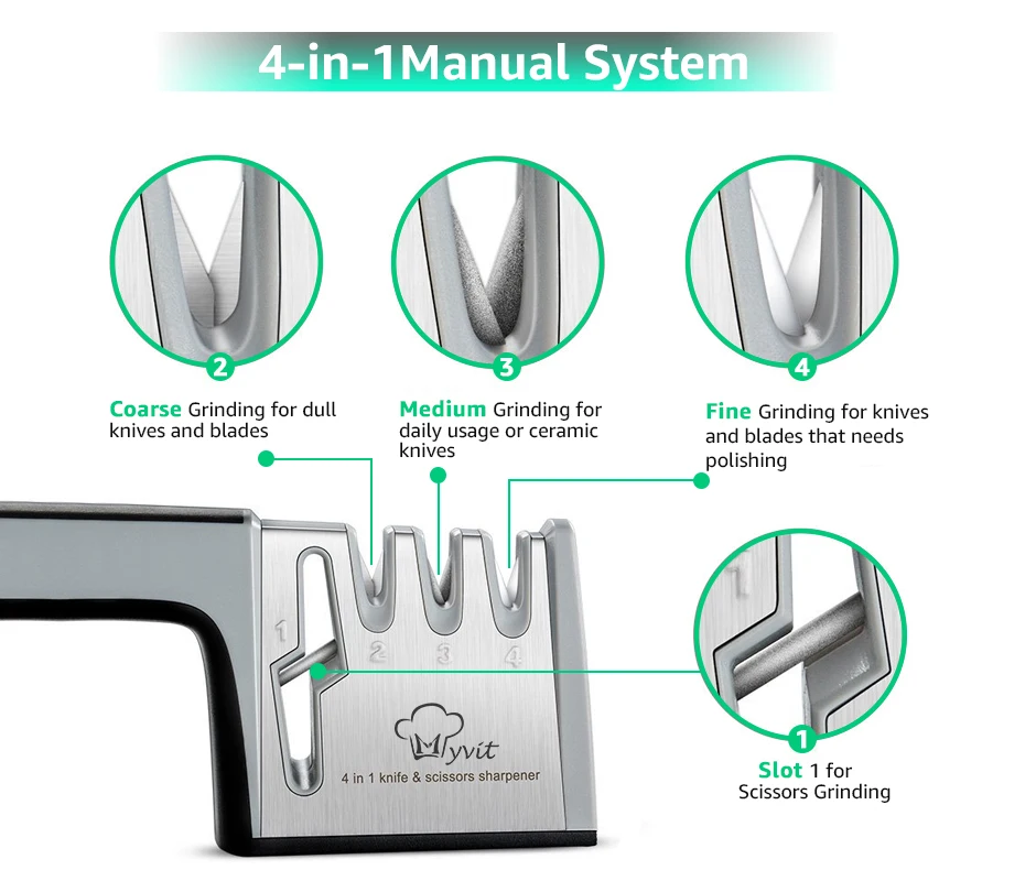 Myvit точилка для ножей 4 в 1 с алмазным покрытием и тонким керамическим стержнем ножницы и ножницы система заточки лезвия из нержавеющей стали