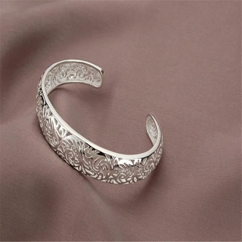 Big Sale Silver Bangles Antique Hollow Flower 925 Sterling Silver Bracelets Bangles For Women ...