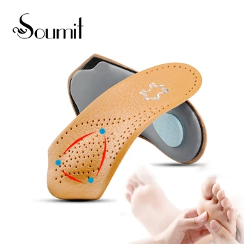 

Soumi 3/4 Length High Quality Leather Arch Support Orthotic Insoles Flat Foot Orthopedic Insert Pad Plantar Fasciitis Insole