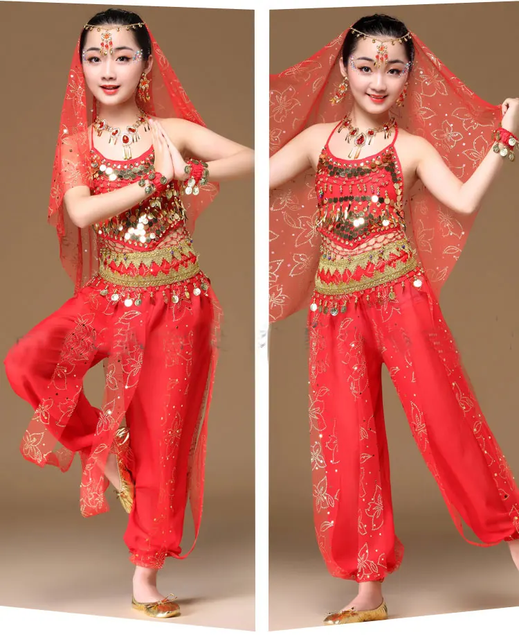 Детская Одежда для танцев, профессиональный костюм для танца живота для девочек, Египетский танец живота, костюмы для девочек, индийские болливудские комплекты для танцев