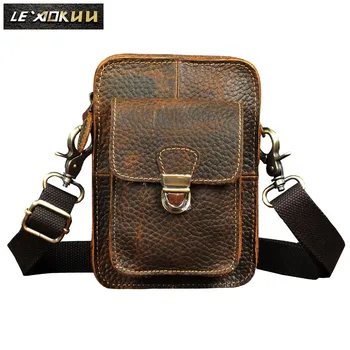 

Male Fashion Leather Multifunction Travel Cross-body Shoulder Bag Design 6" Phone Pouch Cigarette Case Waist Belt Bag Men 6401-d