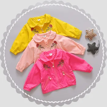 

2018 Fall Baby's Coat Girls' Rose Embroidery Pearl Chain Pocket Jacket Children's Outerwear 0-3 Years