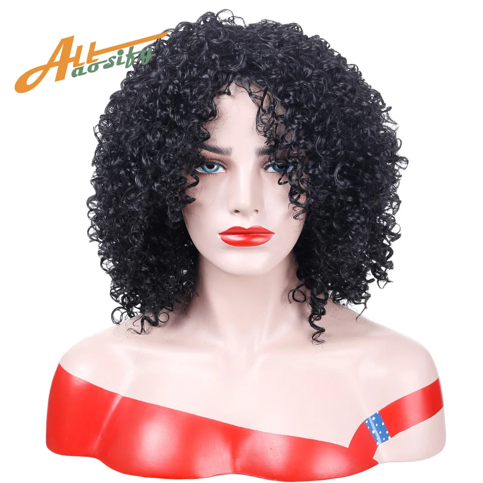 Allaosify 16 inches Long Afro Kinky Curly Wigs for Black Women Blonde
