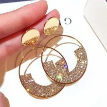 

New Fashion Korean Silver Needle Earrings Exaggerate Trend Water Drill Circle Ear Nail dangle earrings