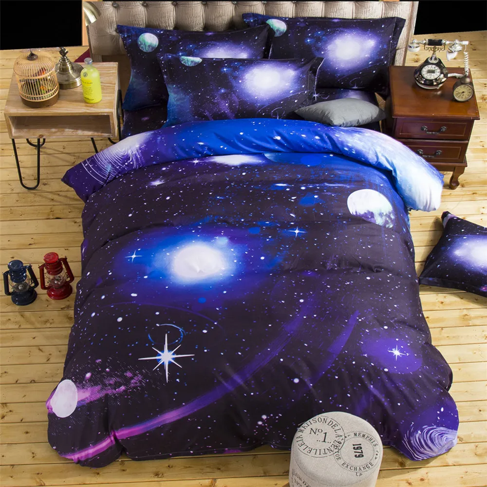 UNIKEA 3D постельного белья в стиле космического пространства с синей галактики Новая 4/3 шт. Стёганое одеяло, пододеяльник, простынь и наволочки продать наволочка Twin queen X