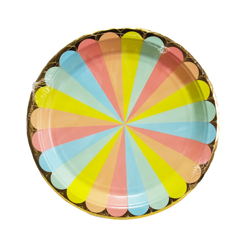 Rainbow Paper Plates Cups Straw Tableware Birthday Party Decorations Adult Rose Gold Summer Wedding Bachelorette Party Supplies