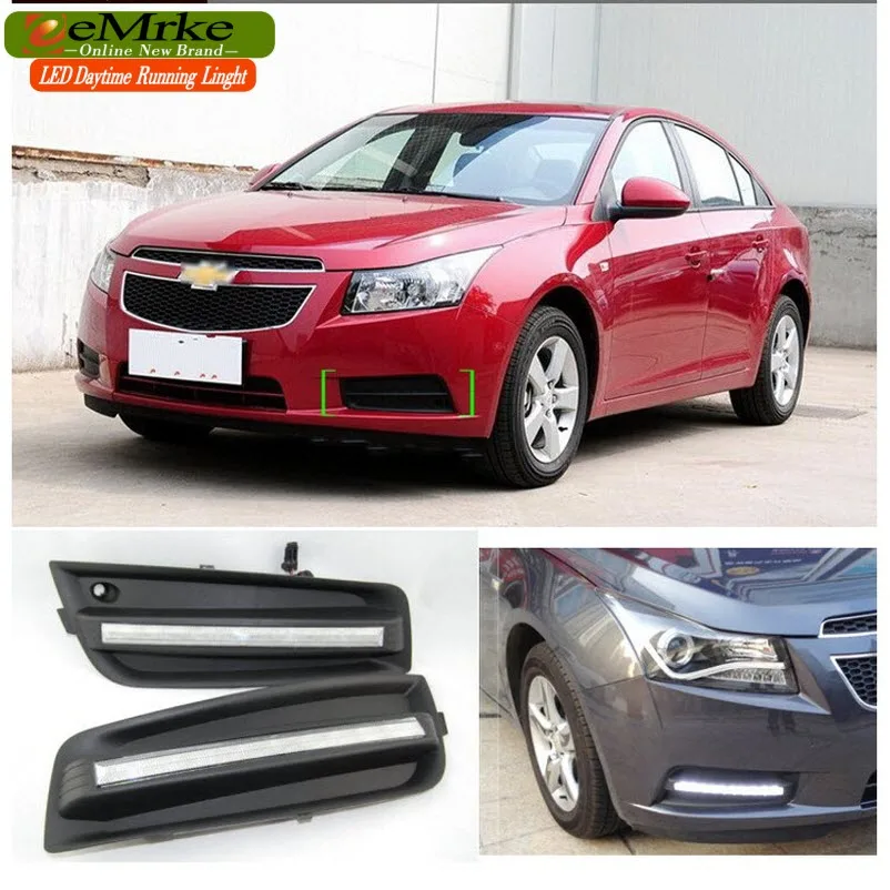 

eeMrke Car LED DRL For Chevrolet Chevy Cruze J300 High Power Xenon White Fog Cover Daytime Running Lights Kits