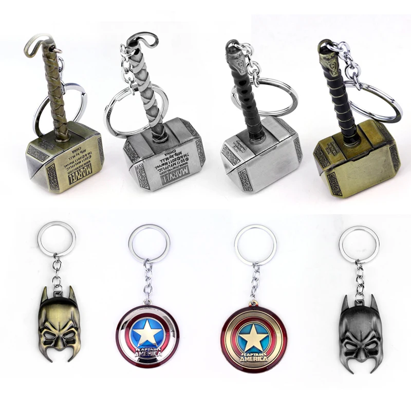 

Marvel Avengers Thor's Hammer Mjolnir Keychain Captain America Shield Hulk Batman Mask KeyChain Keyrings Drop Shipping Wholesale