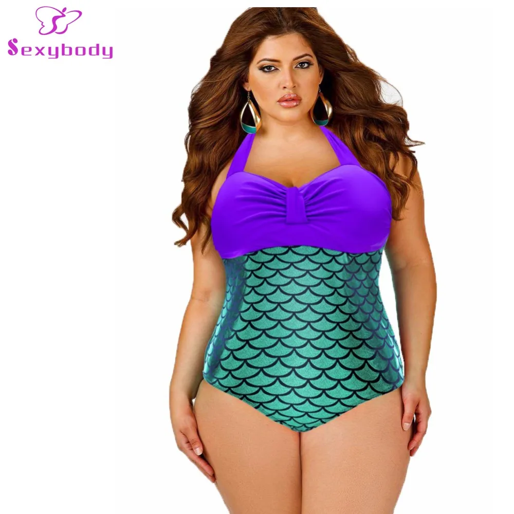 Sexybody Women's 1 Piece Swimsuit Glitter Mermaid Bikini Plus Size