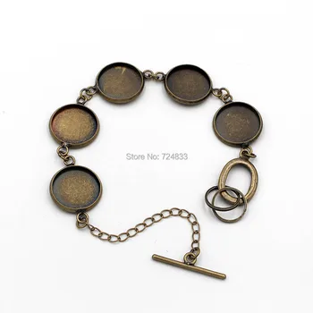 

Fit 10mm to 25mm Glass Cabochon Bracelet Antique Bronze tone Round Bezel Link Chain Bracelet Base Blank Settings DIY Findings