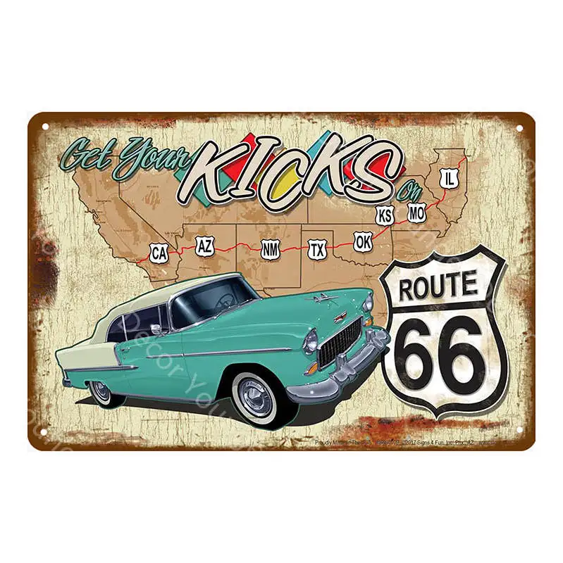 US Route 66 Vintage Metal Tin Signs American Road Car Motorcycles Plate Wall Poster Pub Bar Club Home Decor Garage Decoration