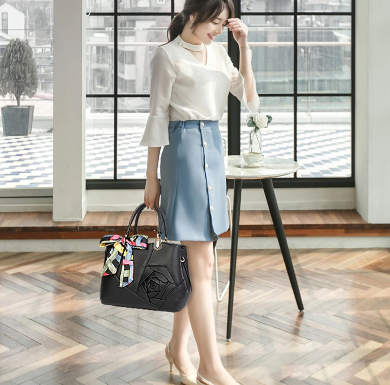 Women Rose Flower Handbag Fashion Female Leather Shoulder Bag For Women 2018 Travel Crossbody Bags Ladies Tote Ribbon SS7072 (3)