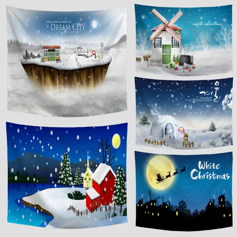 

Beautiful Winter Snowflake Landscape Pattern Wall Decoration Tapestry Christmas Best Gift Windmill Home Flyer Tablecloth Blanket