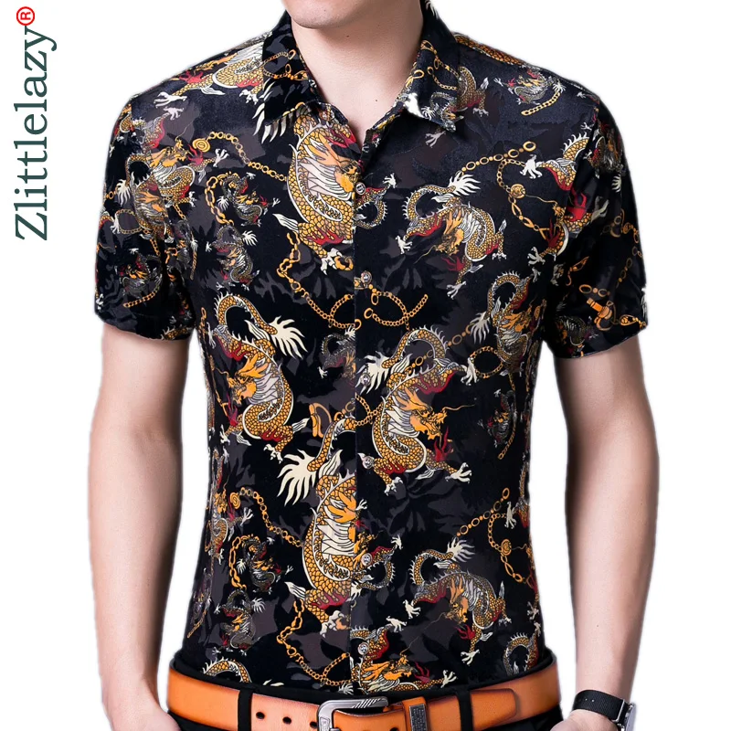 

2019 short sleeve social men flower hawaii shirt dress casual slim fit summer male shirts mens fashions streetwear clothing 3287