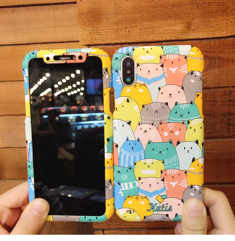 Чехол для iPhone X 360 Totoro симпатичная Передняя и задняя крышка с мультяшным котом