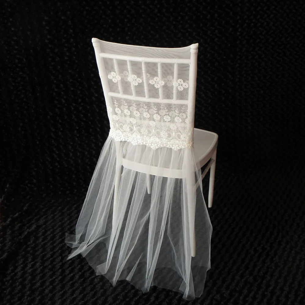 

White Ivory Lace & Tutu Chiavari Chair Cap Free Shipping Chair Cover Chair Hood Ogranza Lace Chair cover for Outdoor Wedding
