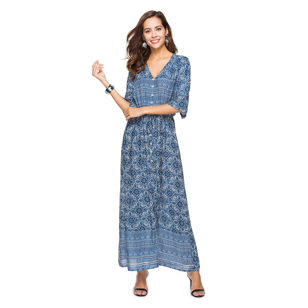 

2019 Summer Dress Women Boho Style Print Beach Dress Elegant Party Dresses with Belt Vestidos de fiesta Plus Size XXXL