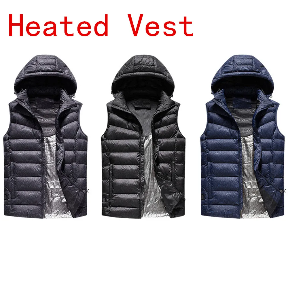 

LAMBDA 2019 New Men Women Electric Heated Vest Heating Waistcoat Thermal Warm Clothing Feather Hot Sale Winter Jacket Hat