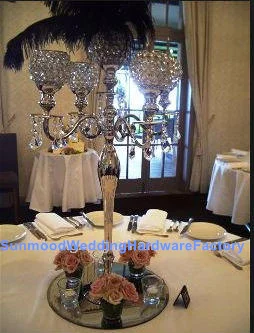 

Hot Selling crystal Centerpiece crystal candelabras wedding table crystal glass bead decor