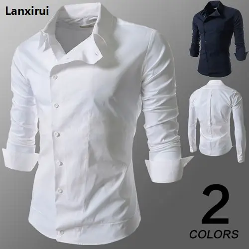 

2018 New Man S Casual Slant Buckle Personality Tooling Long Sleeved Shirt Size M -Xxxl