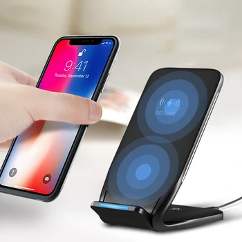 

7.5W/10W For iPhone Android Horizontal Vertical Place Double Ring Wireless Charger W3 Wireless Fast Charge Stand Battery Charger