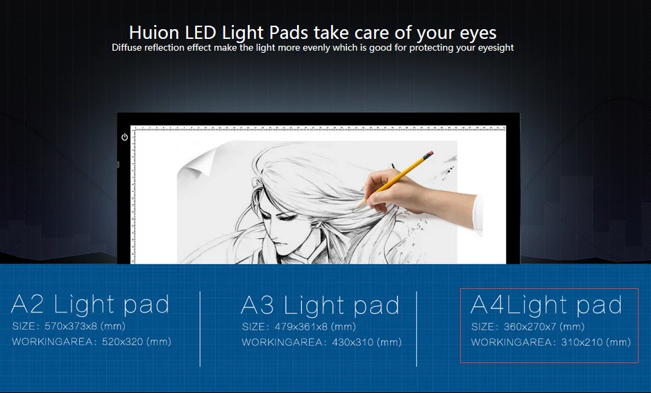 Huion 8,27 ''x 12,2'' A4 светодиодный светильник коробка профессиональная анимация ультра тонкая доска для рисования сенсорная Регулируемая подсветка