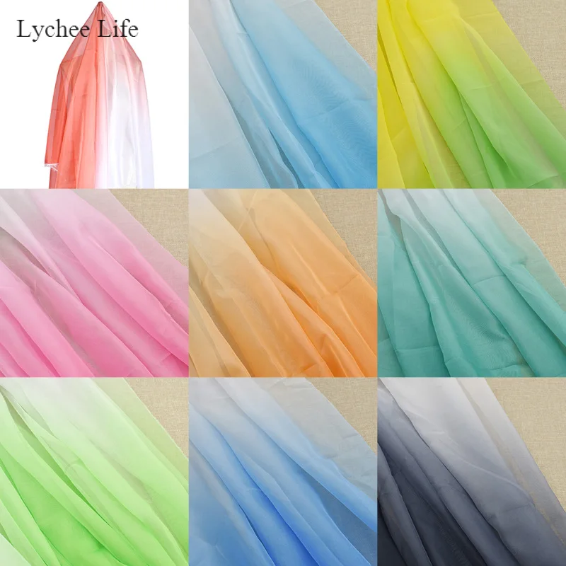 

Lychee Life Gradient Color 30D Chiffon Sheer Gauze Ombre Sewing Cloth Fabric For Women Clothes Dress Home Textile Material