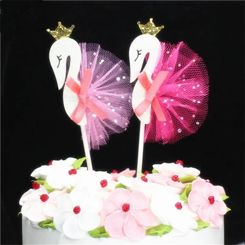 Bling Crown Фламинго Лебедь перо кекс Toppers с пряжей DIY топперы для тортов выбор