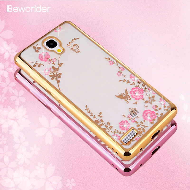 Beworlder For Xiaomi Redmi Note 1S Case Gold Plating Glitter Rhinestone Soft TPU Silicone Phone Transparent Back Cover |