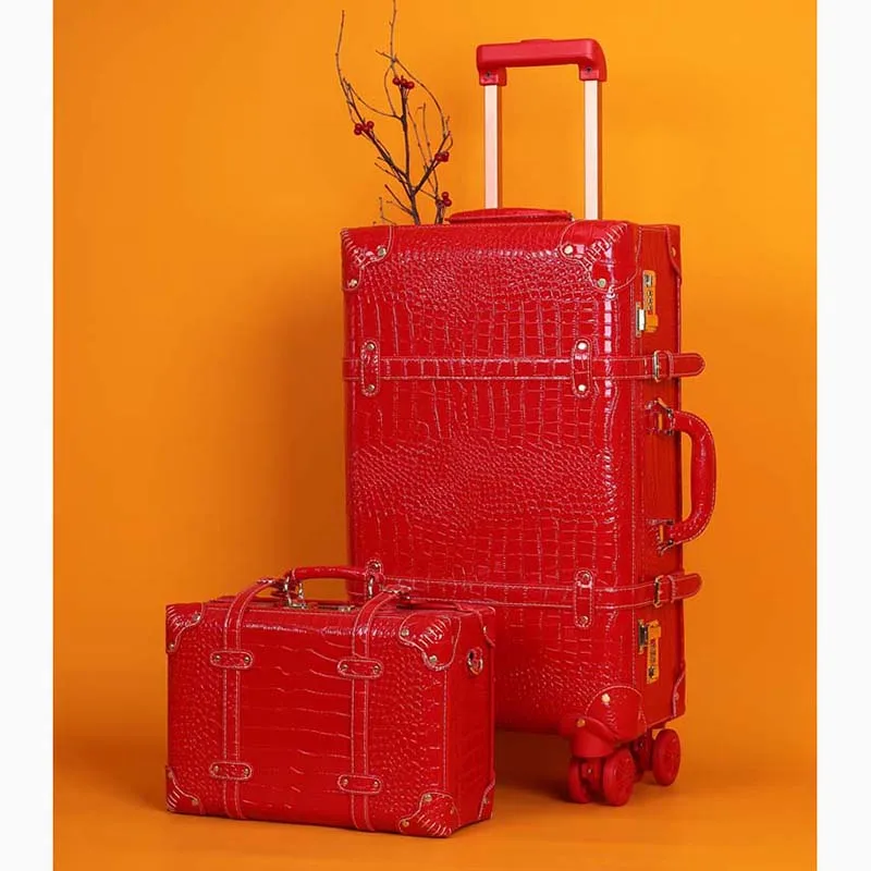 

BeaSumore Retro PU Leather Rolling Luggage Set Spinner Women's Handbag Suitcase Wheel Trolley Vintage Women Cabin Travel Bag