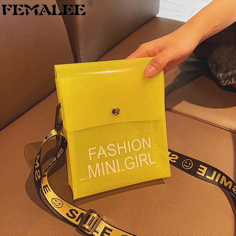 

PVC Fashion Transparent Clear Laser Jelly Crossbody Messenger Borsa Donna Phone Purse 2019 New Causal Women Letter Shoulder Bags