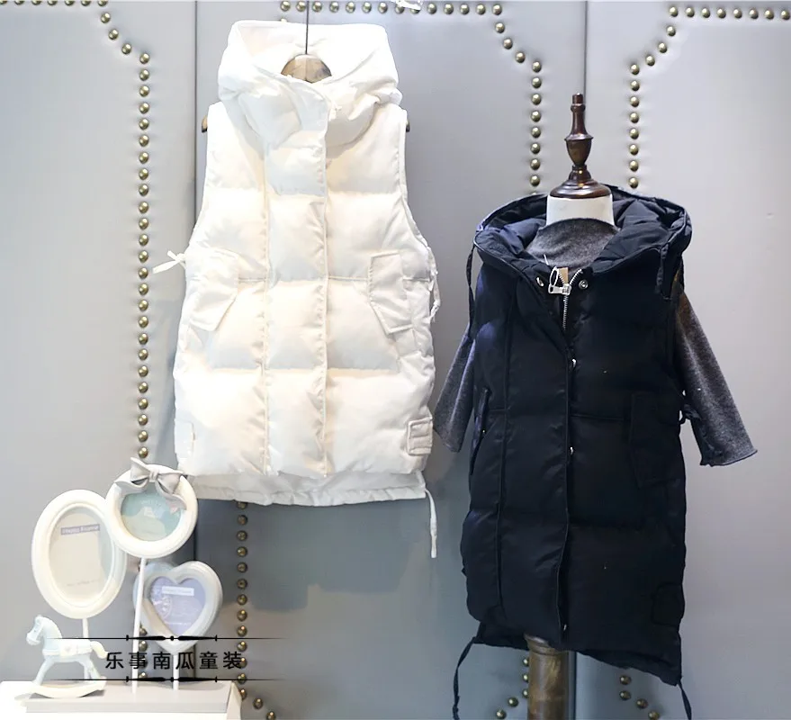 Kids 2016 children Girls Winter Fashion hooded long cotton vest in parent free shipping