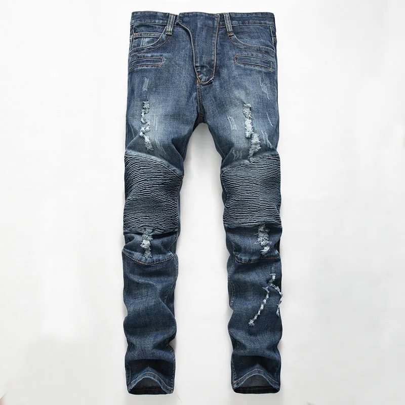 Mcikkny Men Jeans Fashion Slim Fit Stretch Patchwork Jeans Men Brand Designer Trousers Blue Solid Color Pants Male Plus Size 42