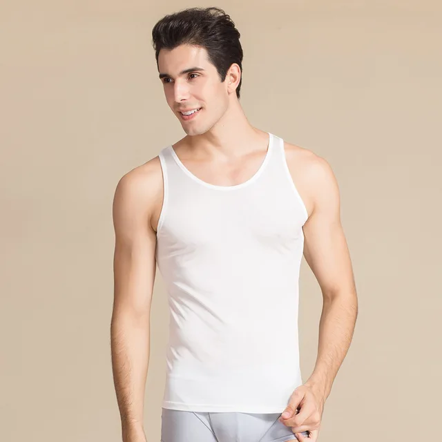 100 Pure Silk Men's Undershirts Male Sleeveless Clothing Men O neck