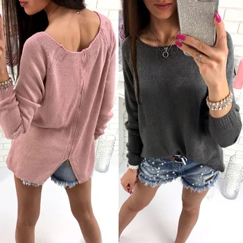 

Womens Sexy Loose O Neck Zipper Casual Long Sleeve Jumper Tops Women Slim Sexy pullover Female elastic pullover