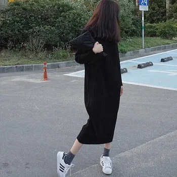 

Long Sweater Dress Over The Knee Korean Loose Bottoming Sweater Women 2018 Autumn Winter New Half Turtlenck Knit Dress LQ273