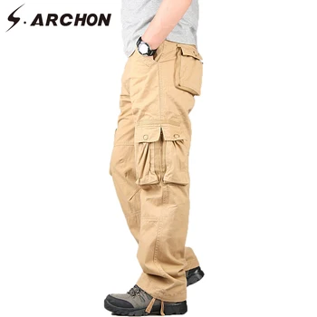 

S.ARCHON Autumn Warm Tactical Pants Men Many Pockets Cotton Military Pants Outwear Casual Army Straight Cargo Trousers Male