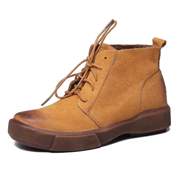 

Ankle Boots Shoes For Women Genuine Leather Lace Up Ladies Boots Retro Low Heel Rubber Martin Boots Women Spring Autumn Boots