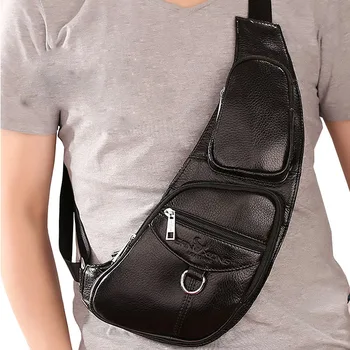 

Men Vintage Leather First Layer Cowhide Sling Chest Back Pack Travel Riding Cross Body Messenger Shoulder Bag