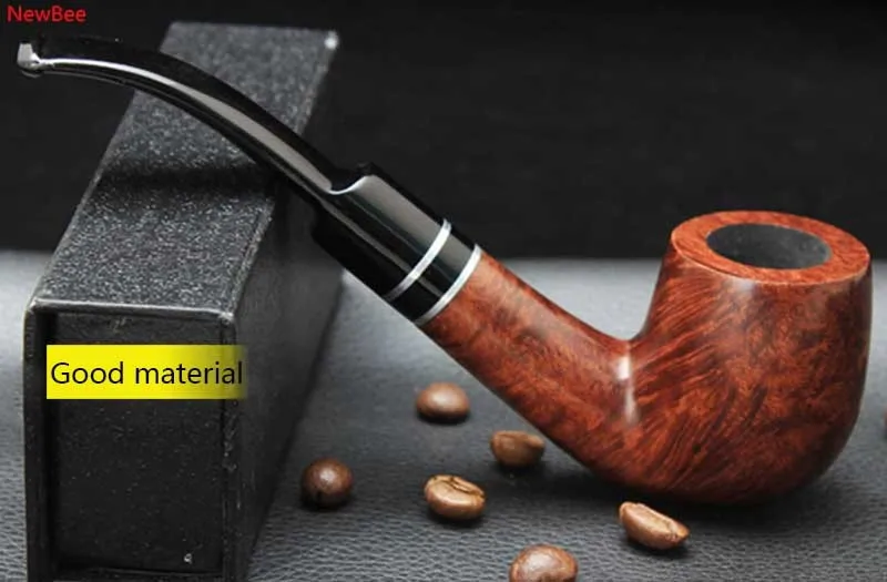 5 imported briar wood tobacco pipe with double metal ring deco bent saddle mouthpiece 9mm carbon filter men smoking pipe