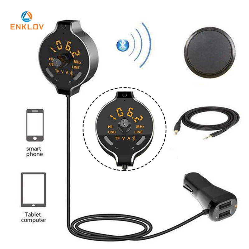 ENKLOV Bluetooth Aux Wireless Car Kit Music Receiver 3.5mm Dual USB Slot Fm Transmitter Handsfree Car Charger Bluetooth Car Kit 