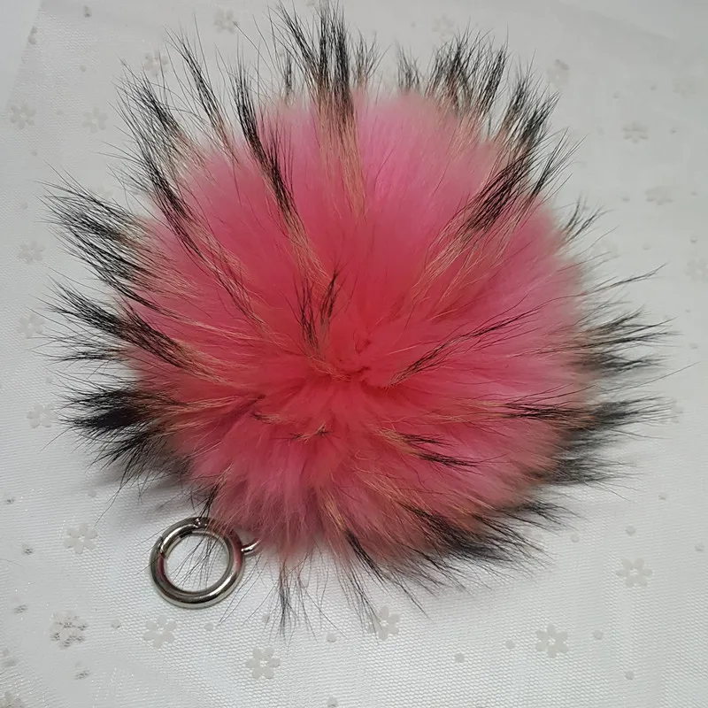 

Luxury 15cm Pom Pom Real Natural Raccoon Fur Ball Pompoms Fluffy Keychain Ring Silver Puff Key Chains Keyring Llavero Bag Charm