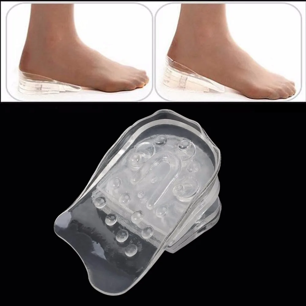 1 Pair Transparent 5 Layers Adjustable Taller Insole Silicone Gel