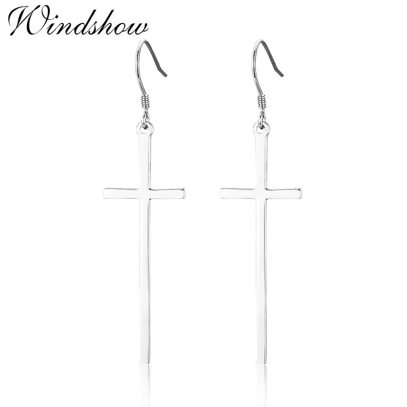 

Solid 925 Sterling Silver Long Cross Drop Dangle Hook Earrings For Womens Girls Jewelry boucle d'oreille pendientes Aros Aretes