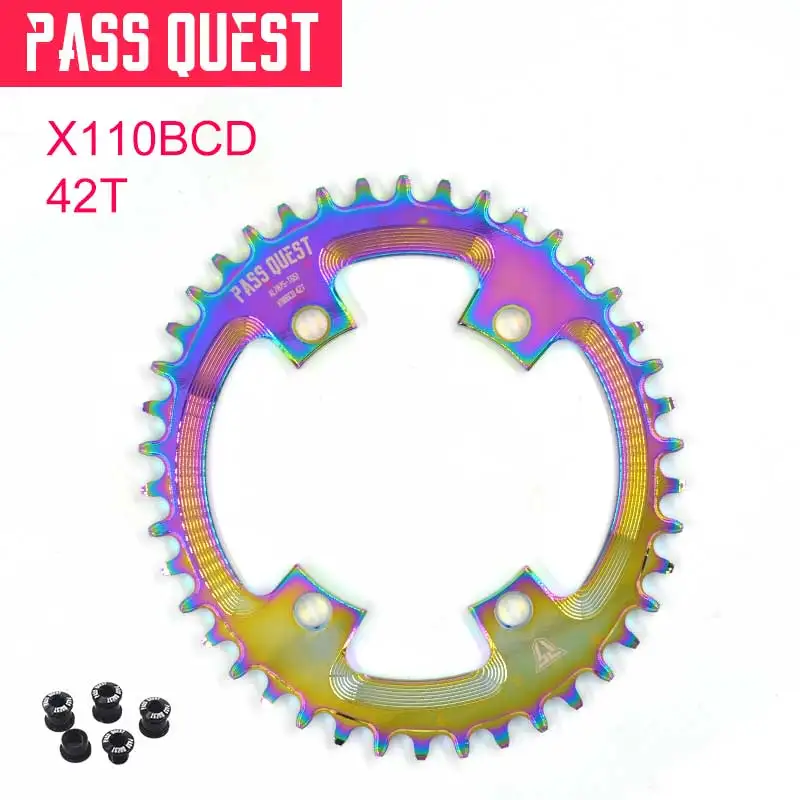 Пасс QUEST X110/4 BCD 110BCD титановое покрытие Овальный дорожный велосипед узкая широкая цепь 40 T-52 T R2000 R3000 4700 5800 6800 DA9000 - Цвет: 42T