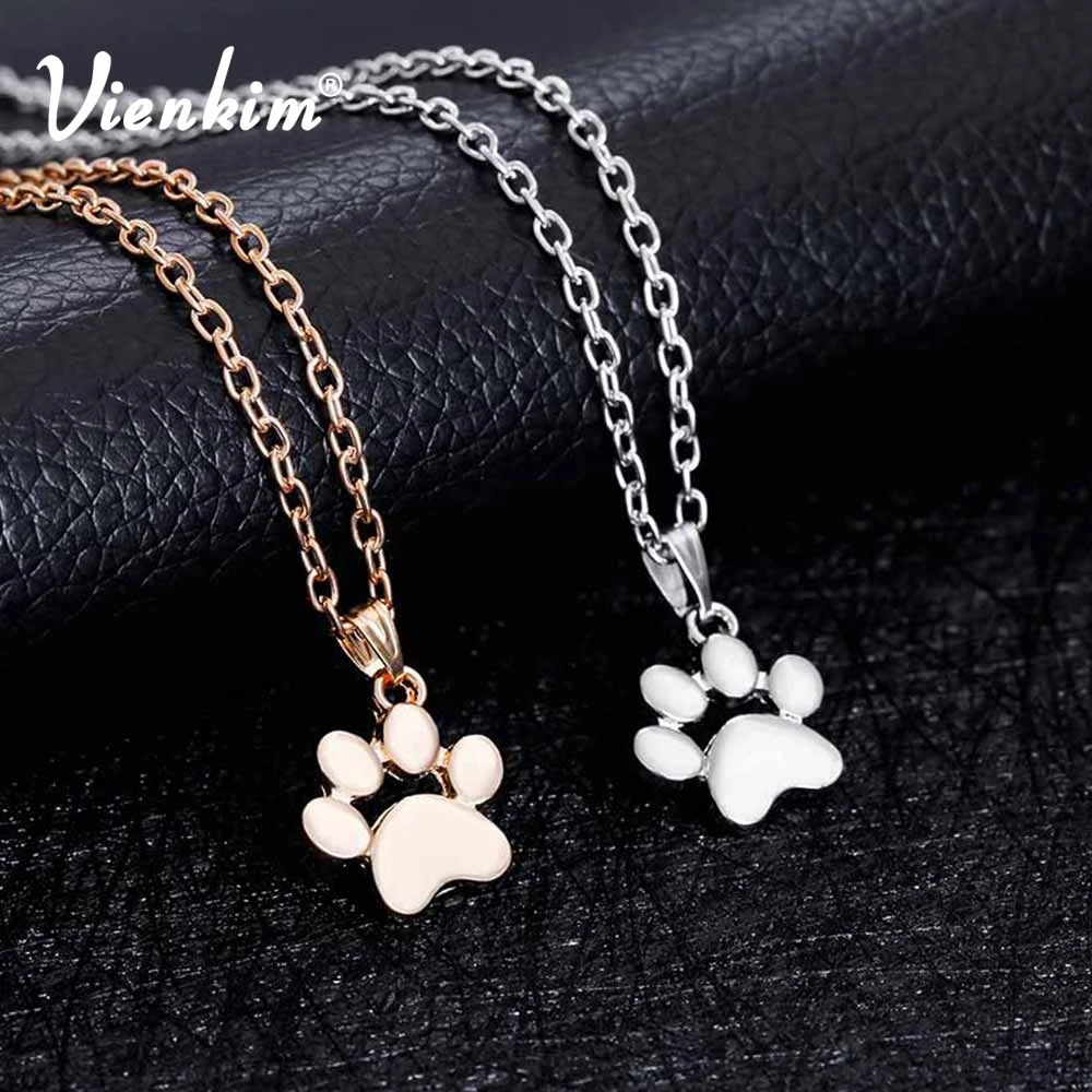 

2019 Fashion Cute Pets Dogs Footprints Paw Chain Pendant Necklace Necklaces & Pendants Jewelry for Women Sweater necklace