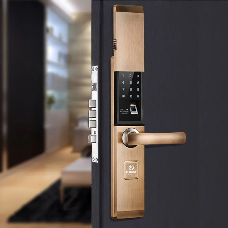 

Fingerprint Homelock Passcode Smart Lock Slide Cover High Grade Anti-theft IC Card Indoor Locks Anti-cat eye Unlock BronzeH8 New