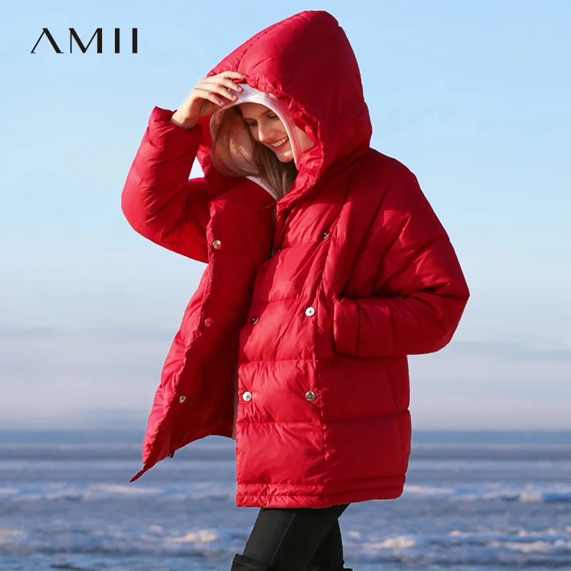 

Amii Minimalist Hoodie Oversize Down Jacket 2018 Autumn Winter Causal Solid 90% White Duck Down Thick Shorts Down Coat