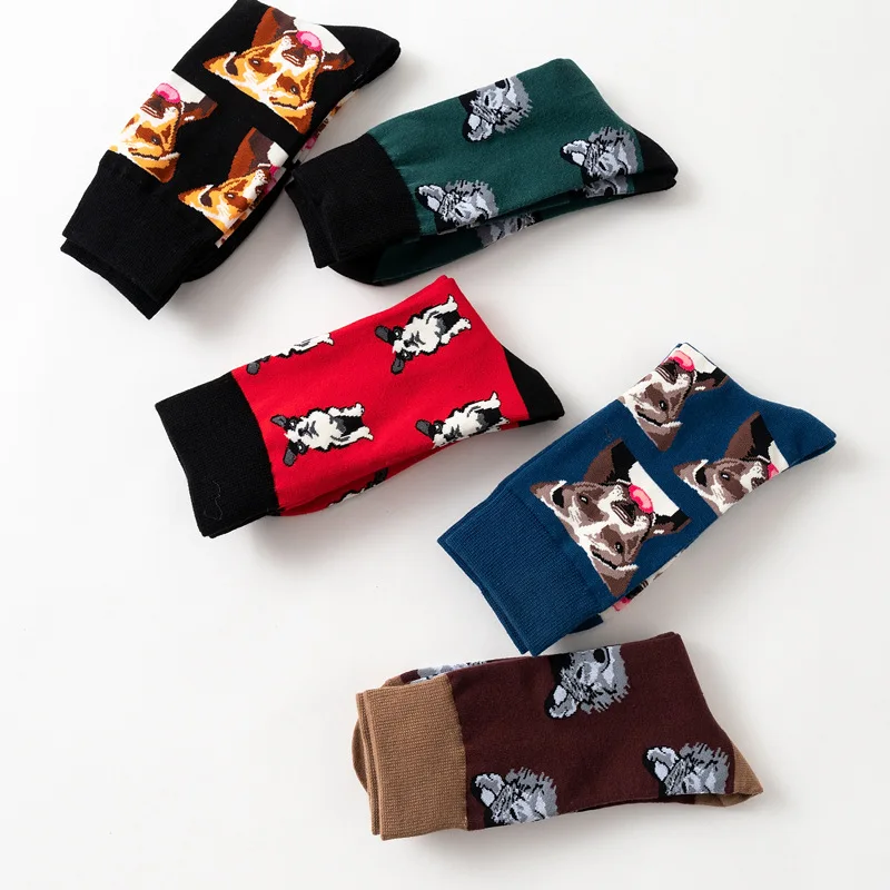 

1 Pair/Lot Cotton New Men In Tube Socks Cotton Man Socks Animal Dog Pet Assembled Autumn Winter Sock