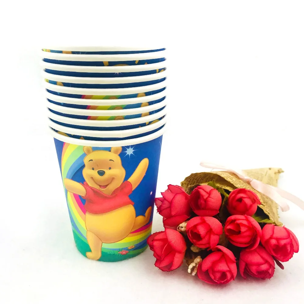 10 шт. чашки с изображением медведя Винни тематические праздничные детские украшения на день рождения принадлежности для тематической вечеринки праздничные сувениры